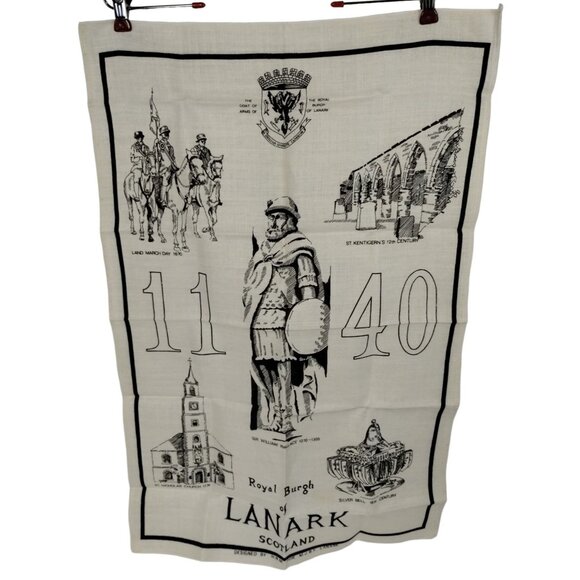 Vintage Royal Burgh of Lanark Scotland Souvenir Tea Towel Coat of Arms 19 x 30 - Picture 1 of 10